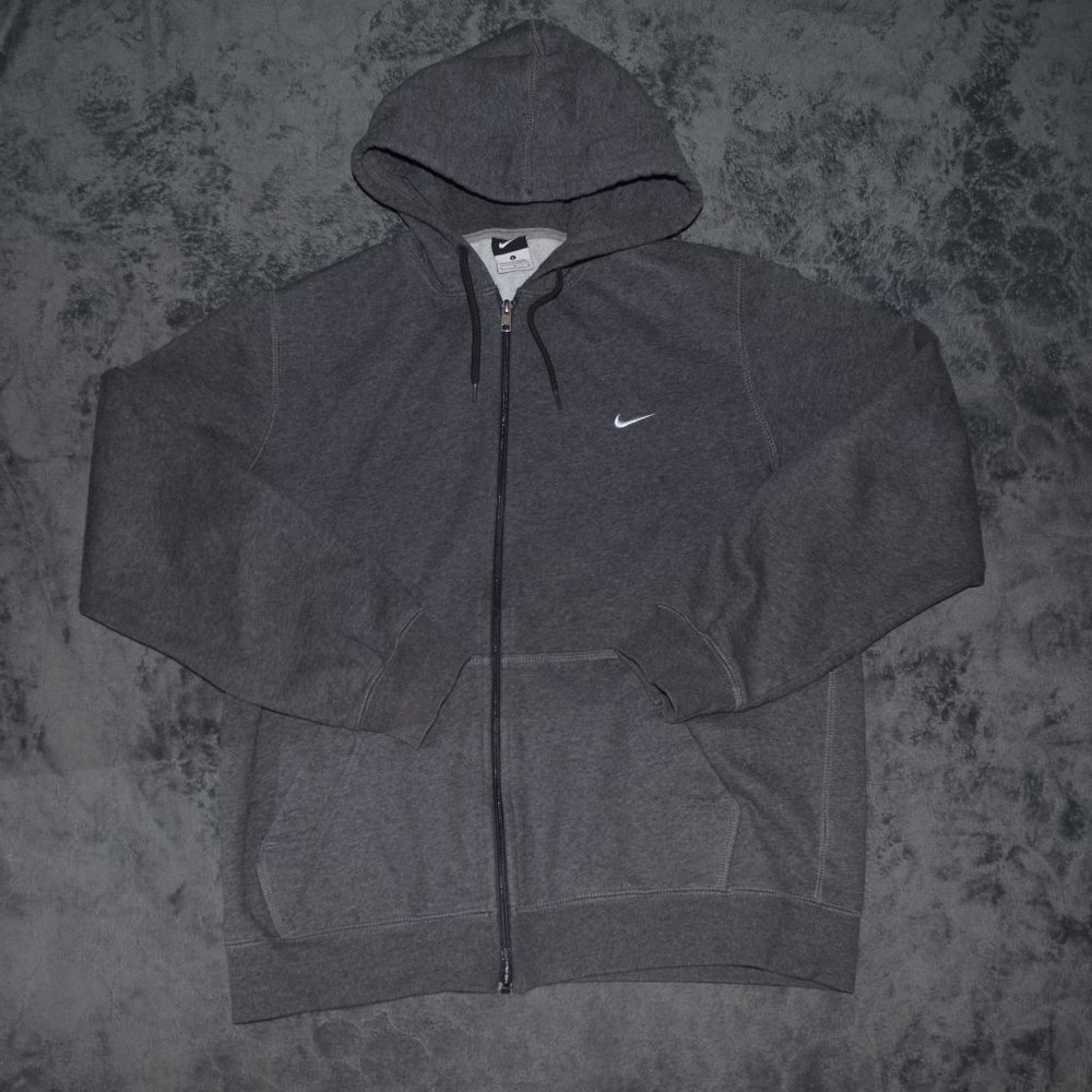 grey vintage nike zip up hoodie, embroidered swoosh